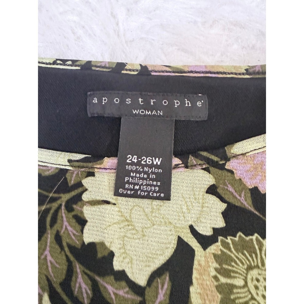 Apostrophe Woman Floral Mesh Tunic Top Plus Size 24-26W Green Purple Lettuce Hem - Picture 4 of 8